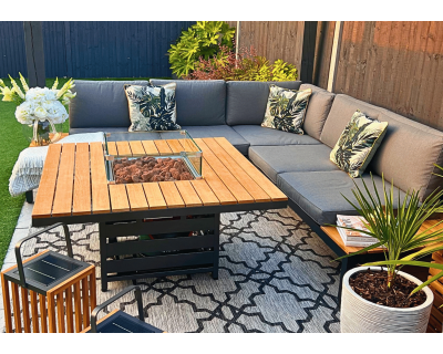 Sequoyah Aluminium and Teak Sofa Set with Firepit Table 
