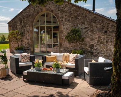 Ascot 2 Seater Rattan Garden Sofa Set in Black and Vanilla