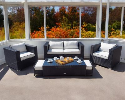 Ascot 2 Seater Rattan Garden Sofa Set in Black and Vanilla