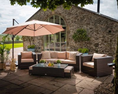 Yakoe monaco round 8 seater patio dining set rattan sales garden furniture set