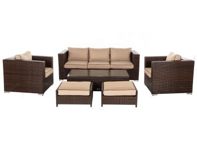 Ascot 3 Seater Rattan Garden Sofa Set in Chocolate and Cream