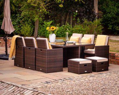 Barcelona 13 Piece Rattan Garden Cube Set in Chocolate Mix and Coffee Cream