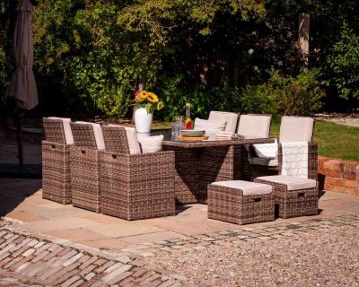 Barcelona 6 Seater Cube Set With Footstools in Truffle Brown and Cream