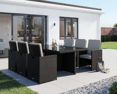 Barcelona 7 Piece Rattan Garden Cube Set in Black and Vanilla