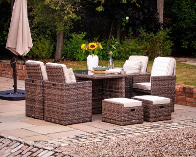 Barcelona 9 Piece Rattan Garden Cube Set in Truffle and Champagne
