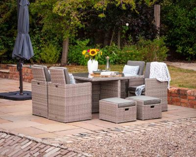 Barcelona 9 Piece Rattan Garden Cube Set in Grey