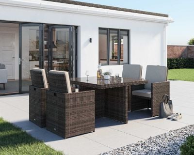 Barcelona 5 Piece Rattan Garden Cube Set in Truffle and Champagne