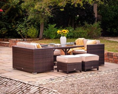 Barcelona Rattan Garden Sofa Cube Set in Chocolate Mix and Coffee Cream