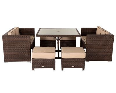 Barcelona Rattan Garden Cube Sofa Set in Brown and Cream