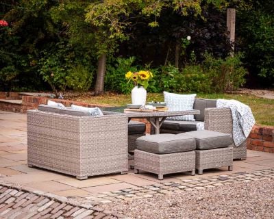 Barcelona Rattan Garden Sofa Cube Set in Grey