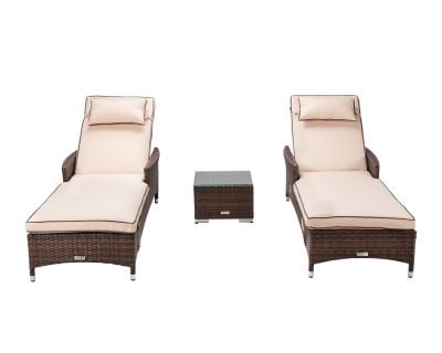 Cambridge Rattan Garden Sun Lounger Set in Chocolate and Cream