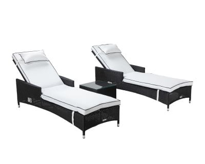 Cambridge Rattan Garden Sun Lounger Set in Black and Vanilla