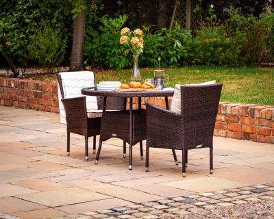Cambridge 2 Rattan Garden Chairs and Small Round Table Set in Chocolate and Cream
