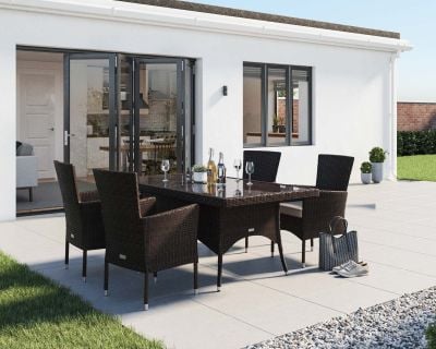Cambridge 4 Rattan Garden Chairs and Rectangular Table Set in Chocolate and Cream
