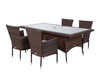 Cambridge 4 Rattan Garden Chairs and Rectangular Dining Table Set in Chocolate and Cream