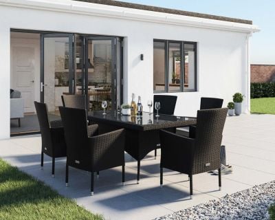 Cambridge 6 Chairs and Rectangular Dining Table Set in Black and Vanilla