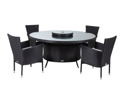 Cambridge 4 Rattan Garden Chairs and Large Round Dining Table Set in Black and Vanilla