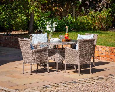 Cambridge 4 Rattan Chairs and Small Round Table Set in Grey
