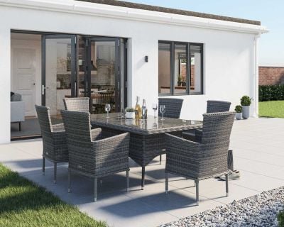 Cambridge 6 Rattan Chairs and Rectangular Dining Table Set in Grey