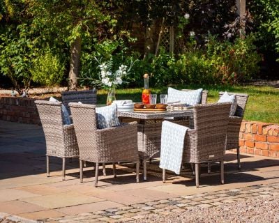 Cambridge 6 Rattan Chairs and Rectangular Table Set in Grey