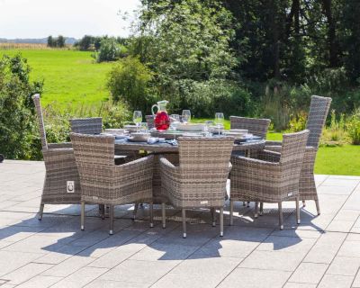 Cambridge 2 Reclining & 6 Stacking Chairs and Large Round Dining Table Set in Grey