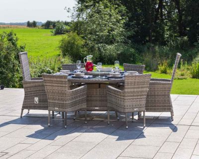 Cambridge 2 Reclining + 4 Non-Reclining Rattan Garden Chairs and Large Round Dining Table Set in Grey