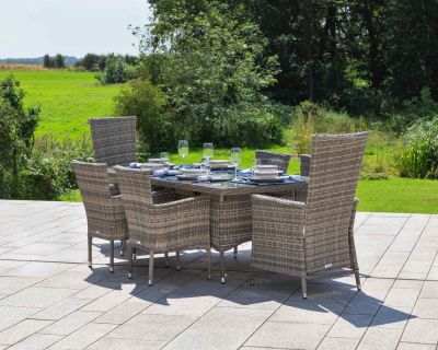 Cambridge 2 Reclining + 4 Non-Reclining Rattan Garden Chairs and Rectangular Table Set in Grey