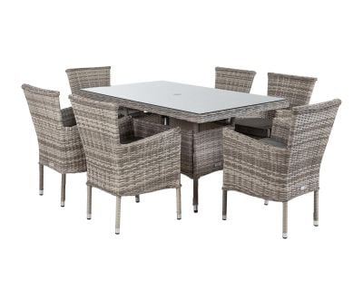Cambridge 6 Rattan Chairs and Small Rectangular Table Set in Grey