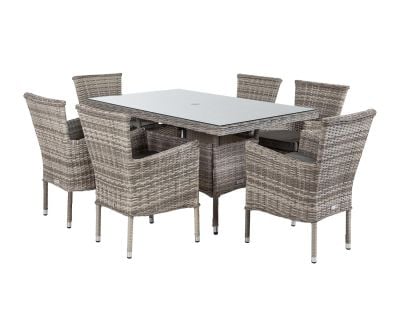 Cambridge 6 Rattan Chairs and Small Rectangular Dining Table Set in Grey