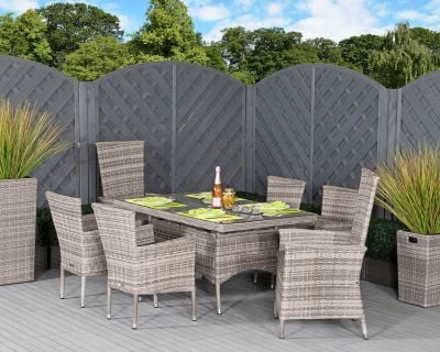 Cambridge 2 Reclining + 4 Non-Reclining Rattan Garden Chairs and Small Rectangular Dining Table Set in Grey