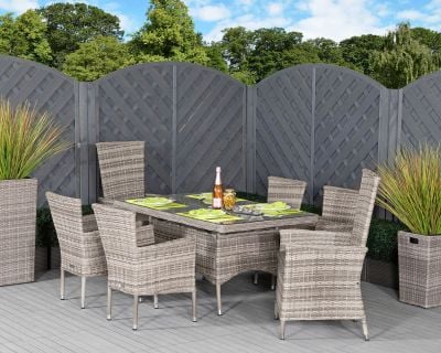 Cambridge 2 Reclining + 4 Non-Reclining Rattan Garden Chairs and Small Rectangular Table Set in Grey