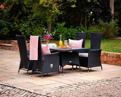 Cambridge 4 Reclining Chairs and Small Rectangular Dining Table Set in Black and Vanilla