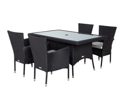 Cambridge 4 Rattan Garden Chairs and Small Rectangular Dining Table Set in Black and Vanilla