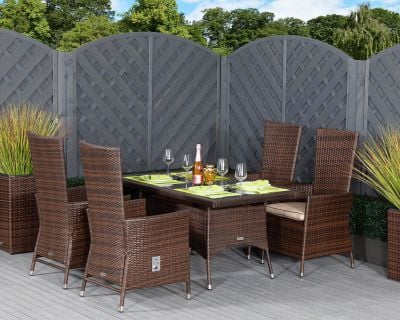 Cambridge 4 Reclining Chairs and Small Rectangular Dining Table Set in Chocolate and Cream