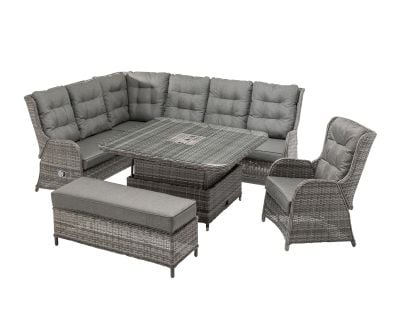 Fiji Reclining Corner Sofa Set with Square Ice Bucket Dining Table in Grey
