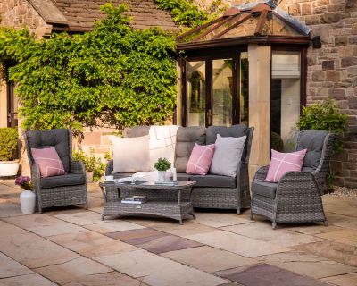 Fiji Reclining Rattan Garden 3 Seater Sofa Set in Grey