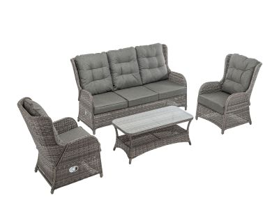 Fiji Reclining Rattan Garden 3 Seat Sofa Set in Grey