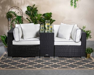 Florida Rattan Garden Armed High Bistro Set in Black and Vanilla