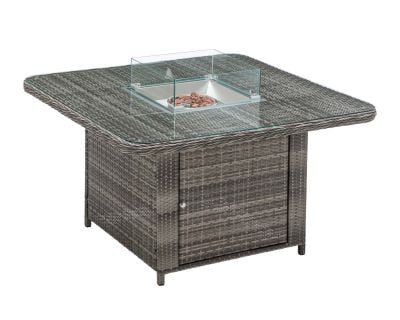 Square Rattan Dining Table with Fire Pit in Grey