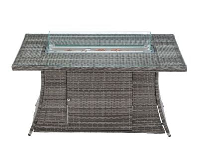 Rectangular Rattan Dining Table with Fire Pit in Grey