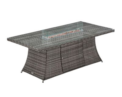 Large Rectangular Rattan Dining Table with Fire Pit in Grey