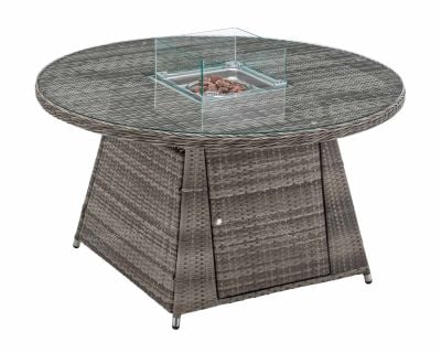 Circular Rattan Dining Table with Fire Pit in Grey