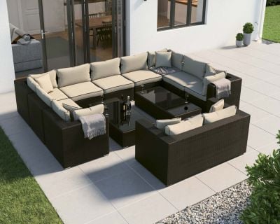 Geneva 8: Rattan Garden Corner Set in Black and Vanilla