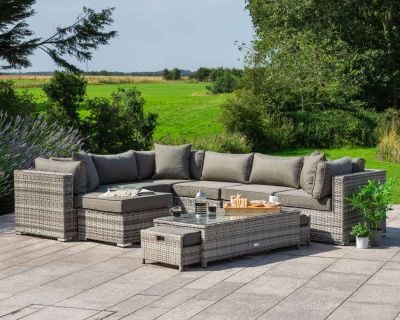 Geneva 10 Piece Rattan Garden Corner Sofa Set in Grey  