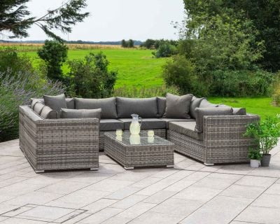 Geneva 7 Pieces Rattan Garden Corner Sofa Set in Grey