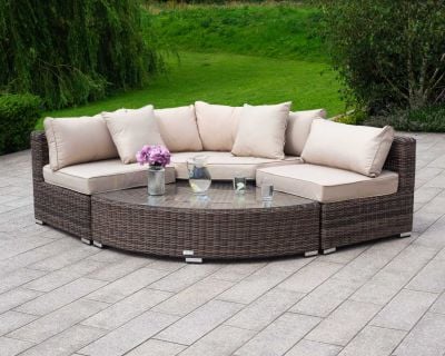 Geneva 4 Piece Rattan Garden Furniture Sofa Set in Premium Truffle Brown and Champagne