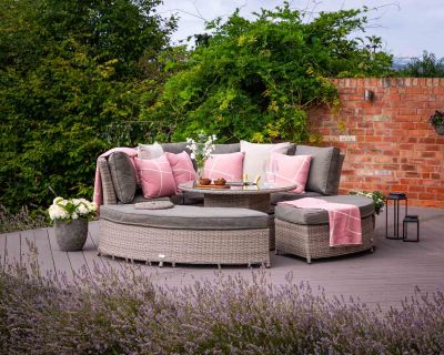 Amalfi Rattan Garden Day Bed With Drinks Cooler Table in Grey