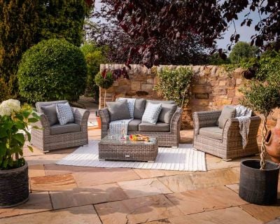 Lisbon 2 Seater Rattan Garden Sofa Set in Grey