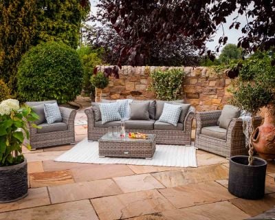 Lisbon 3 Seater Rattan Garden Sofa Set in Grey