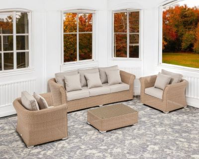 Lisbon 3 Seater Rattan Garden Sofa Set in Willow